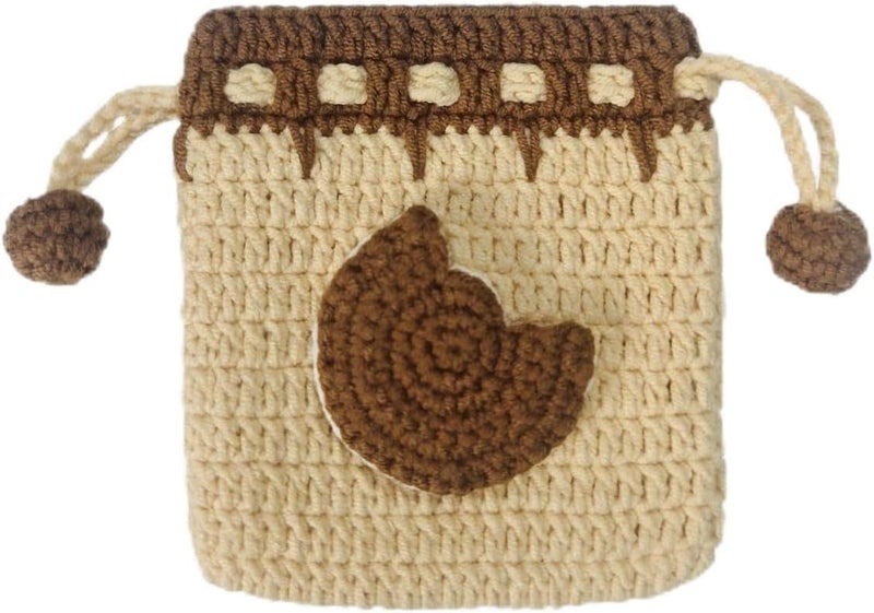 BRTOO Small Crochet Purse 101% Handmade Knitted Storage Bag Cute Funny Kawaii Coin Change Purse Pouch Mini Cartoon Shark Funny Plush Drawstring Headphone Wallet for Women Girls Gift(Biscuit) - Image 1